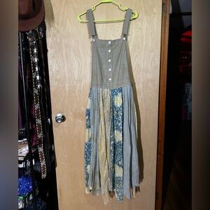 We The Free Gray and Blue Maxi Overall Dress